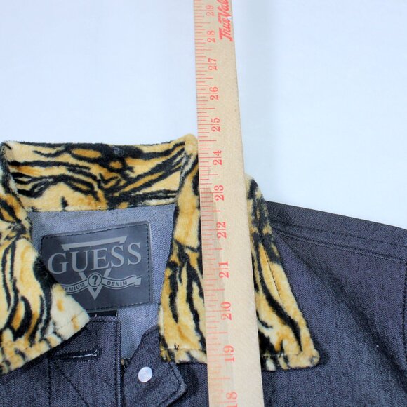 GUESS Black Denim Jacket with Animal Print Trim - Picture 11 of 12